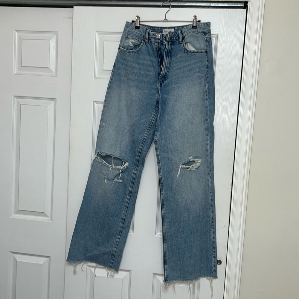 ZARA wide leg 90s jeans w fringe detail